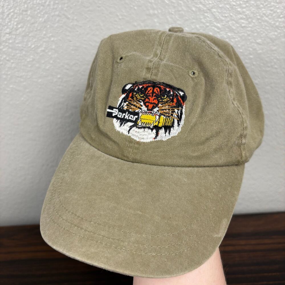 Embroidered Tan Brown Tiger Hat Cap “Parker” Falcon Headwear Brand Metal Clasp